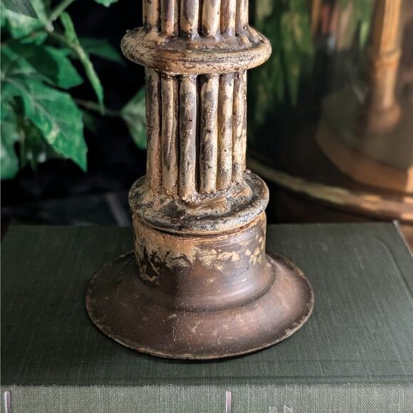 HEAVY Vintage Olympic Style Torch Column Weathered Metal Pillar Candle Holder - Picture 4 of 8